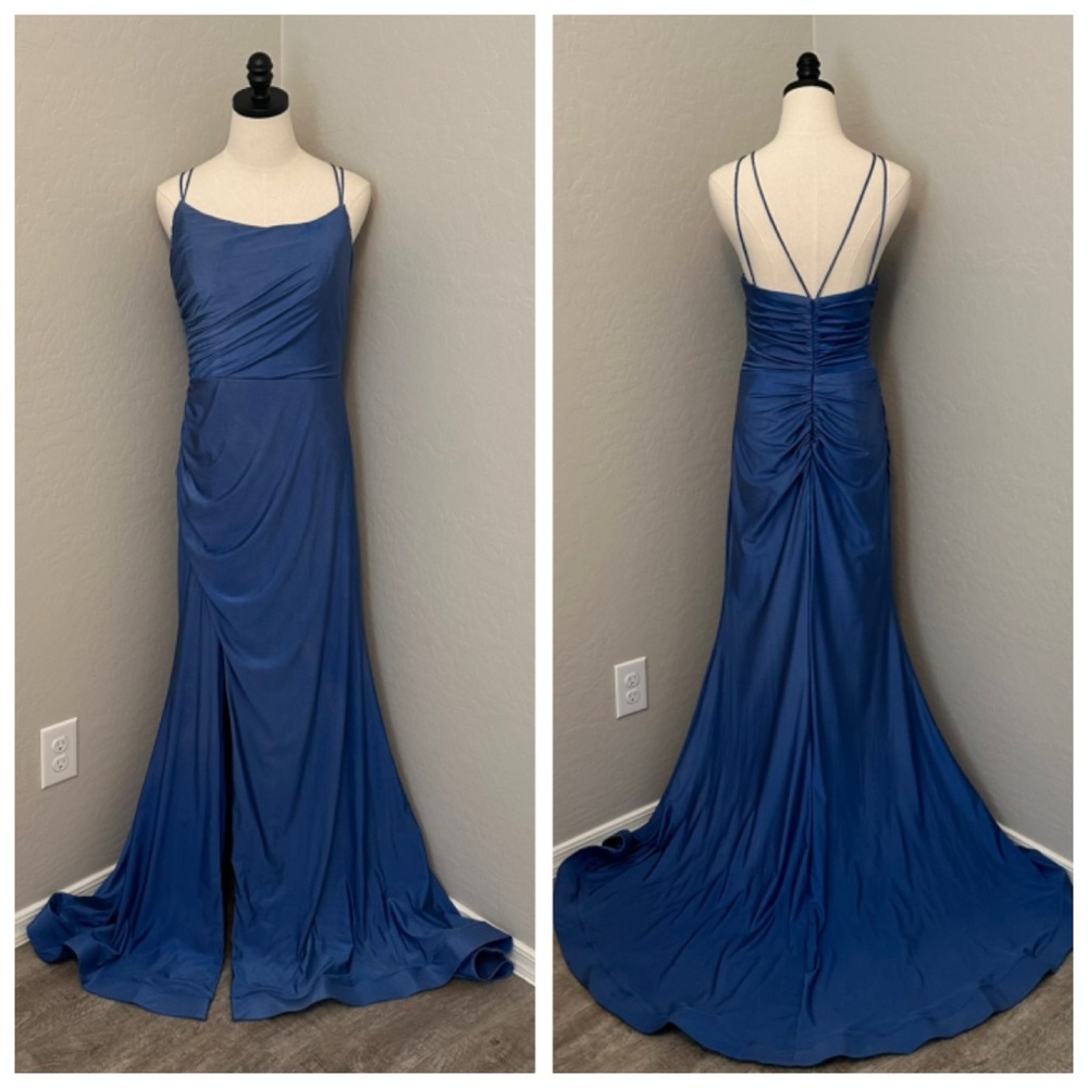 NEW JOVANI SZ 14 BLUE FRONT SLIT FORMAL EVENING GOWN DAMAGED PRICE REDUCED